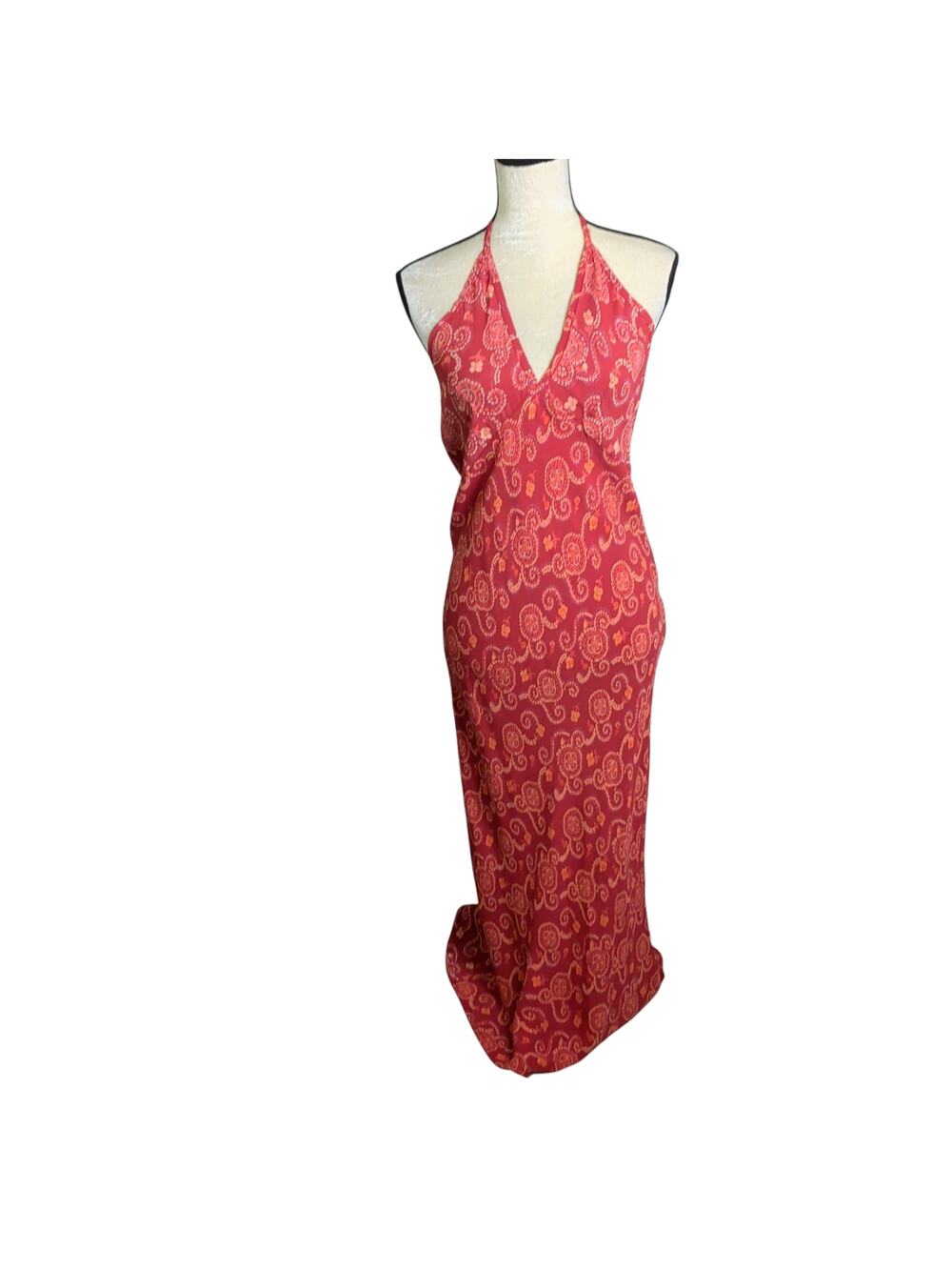 Vintage Y2K Bias Cut Maxi Halter Dress Babydoll Paisley Beachy Summer